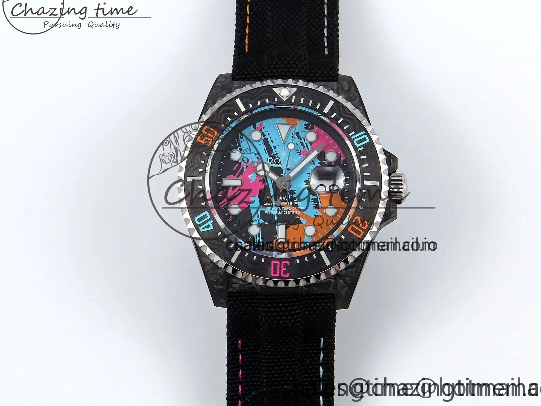 MiroTime 0311 QuickDry Sea Dweller 43mm Carbon DIWF Best Edition Graffiti Dial on Black Nylon Strap A 1669